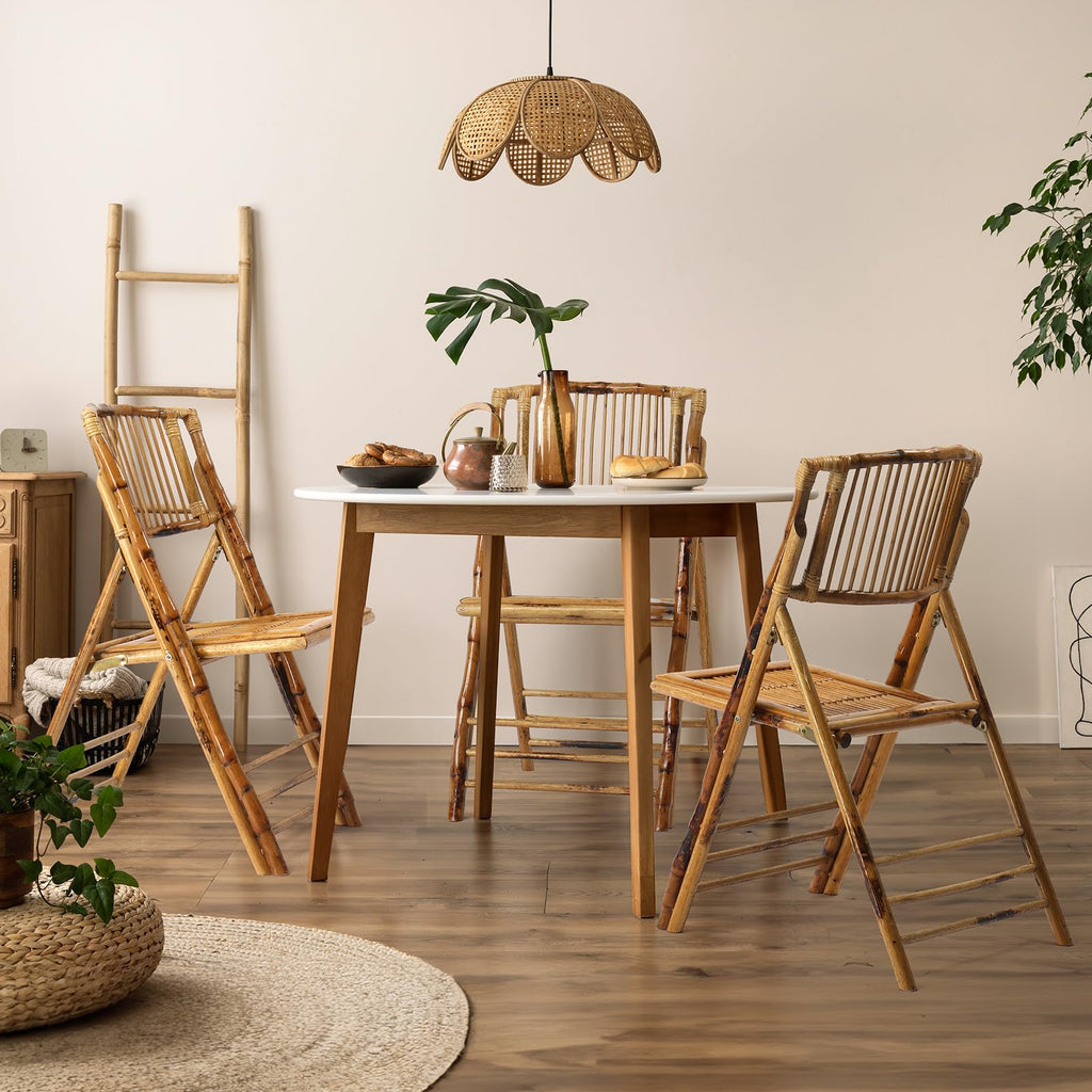 Bamboo Folding Chair, Foldable Dining Wood Chairs Comfortable Seat for Outdoor & Indoor, Patio, Porch, Wedding