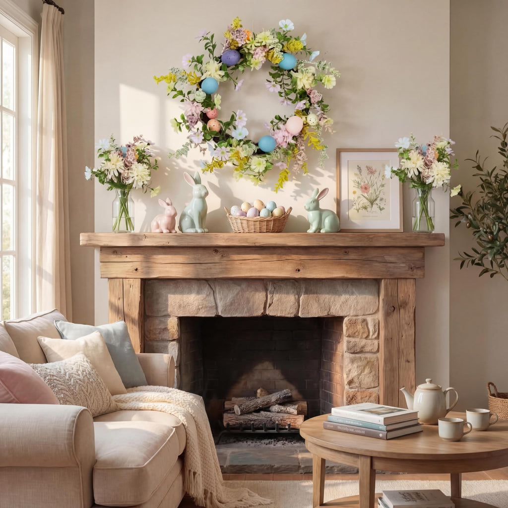 Easter Wreath for Front Door - 18in Spring Flower Wreath with Easter Eggs & Lush Greenery, Artificial Floral Door