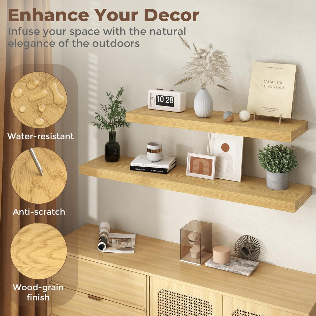 Floating Shelves for Wall, 12 x 16 Floating Shelf for Books, Rustic Wood Deep Storage Wall Shelf with Invisible