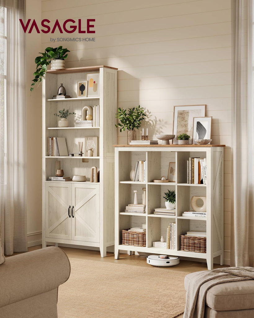 Farmhouse Bookshelf, 9-Cube Storage Organizer with Legs