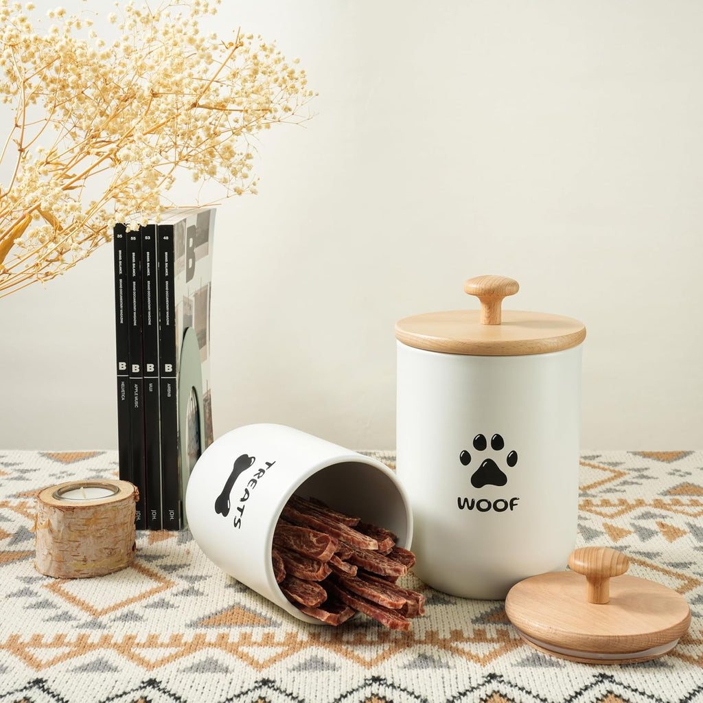 Dog Treat Container Set of 2, Dog treat jar with Airtight Lid, Small dog food container, Dog Cookie Jar Counter