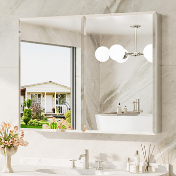 40 x 32 Medicine Cabinet Mirror, Assembly Required, Recessed Medicine Cabinet with Mirror, Aluminum Frame, DTC