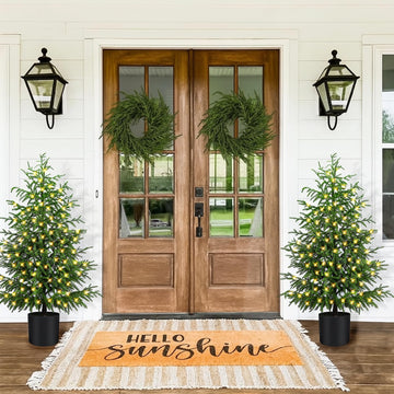 4FT Prelit Norfolk Pine Christmas Tree Real Touch Artificial Cedar Tree with 80LED Lights & 8-Function Plug-in Potted