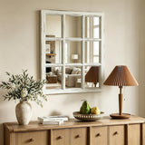 Wall Mirror Decor Farmhouse - Rustic White Window Pane Mirror Wall Decor, Rectangle Wood Mirror , Fireplace,Mantel