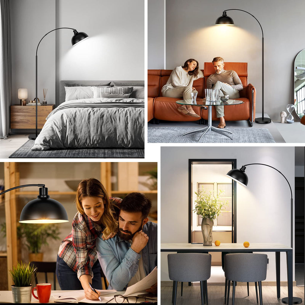Arc Floor Lamps, Modern Tall Standing Lamp Remote Control, Stepless Dimmable Black Floor Lamp with Hanging Dome