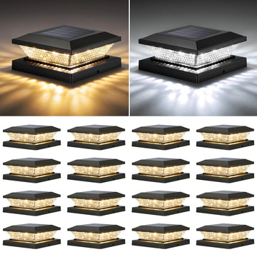 4x4 Solar Post Cap Lights Outdoor 16 Pack, Waterproof Solar Fence Light for Wooden/Vinyl Post, 2 Color Outside Deck