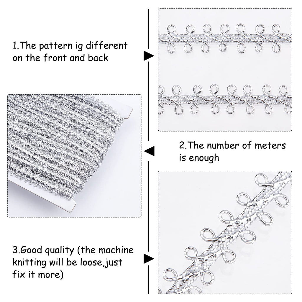 Metallic Braid Lace Trim 9mm Wide Polyester Woven Braid Trim Silver Circle Metallic Decorative Gimp Trims - 49 Yards