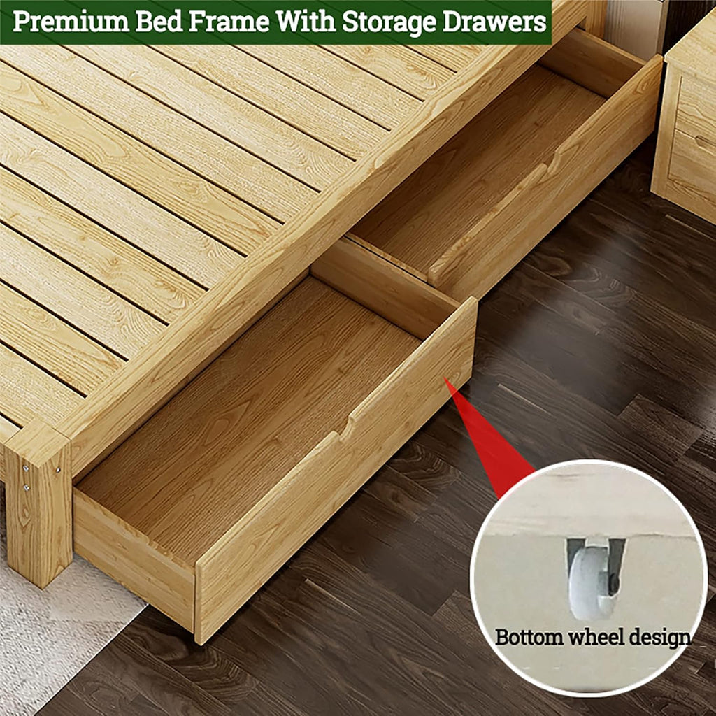 Scandinavian Bed Frame, Solid Wood Bed Frame, Japanese Bed Frame Floor Bed Platform with Storage Drawer, 12" Tall