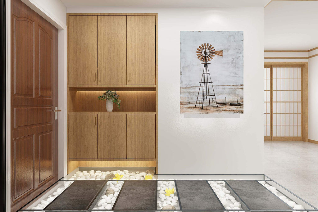 Windmill Wall Decor Modern Rustic Canvas Wall Art Paintings with Textured Contemporary Abstract Artwork Pictures