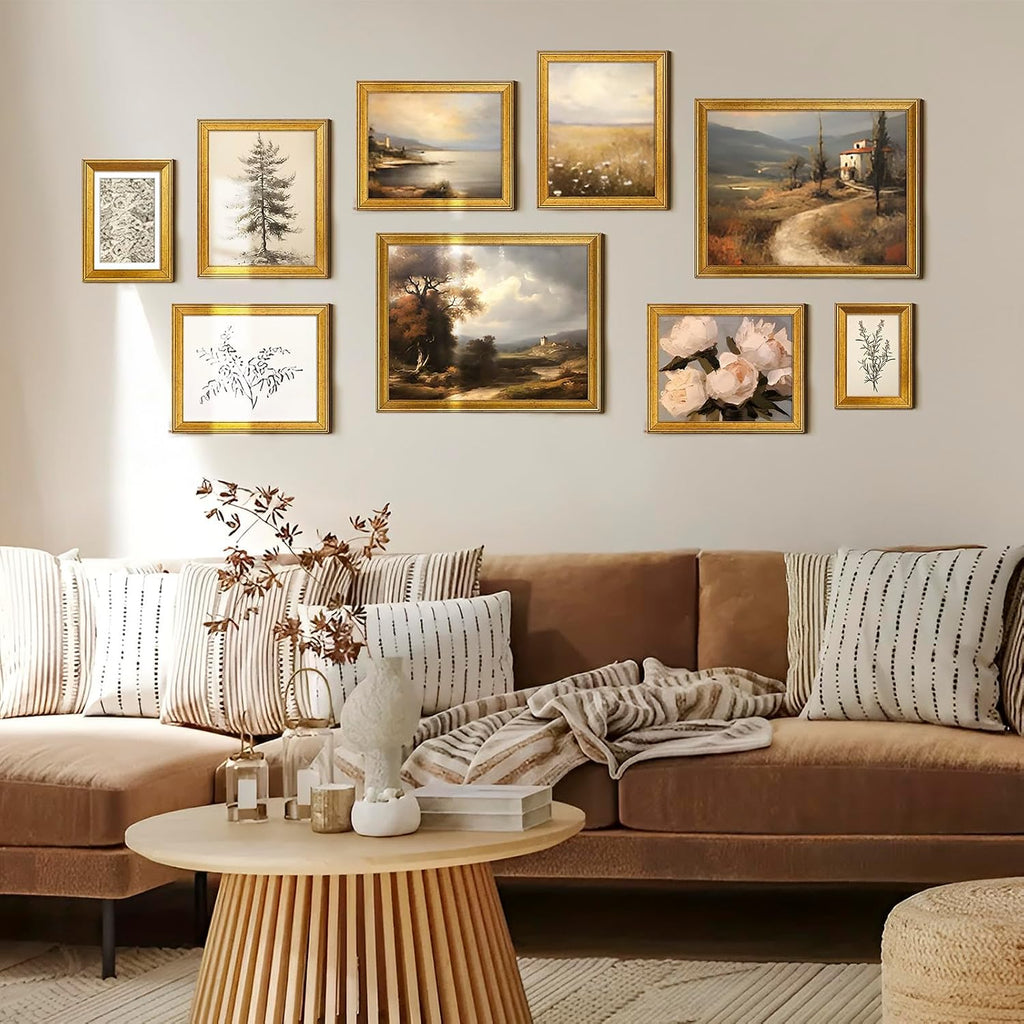 8x10 Gold Picture Frames Set of 6,Rustic Gold Frames Set for Gallery | Fits 5x7 Photo with Mat or 8x10 without