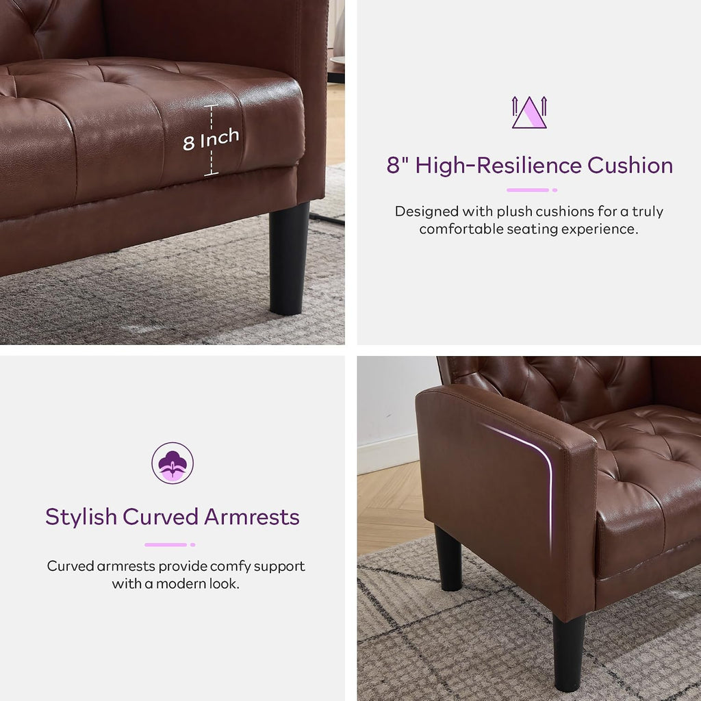 Leather Accent Chairs, Tufted Armchairs - Set of 2