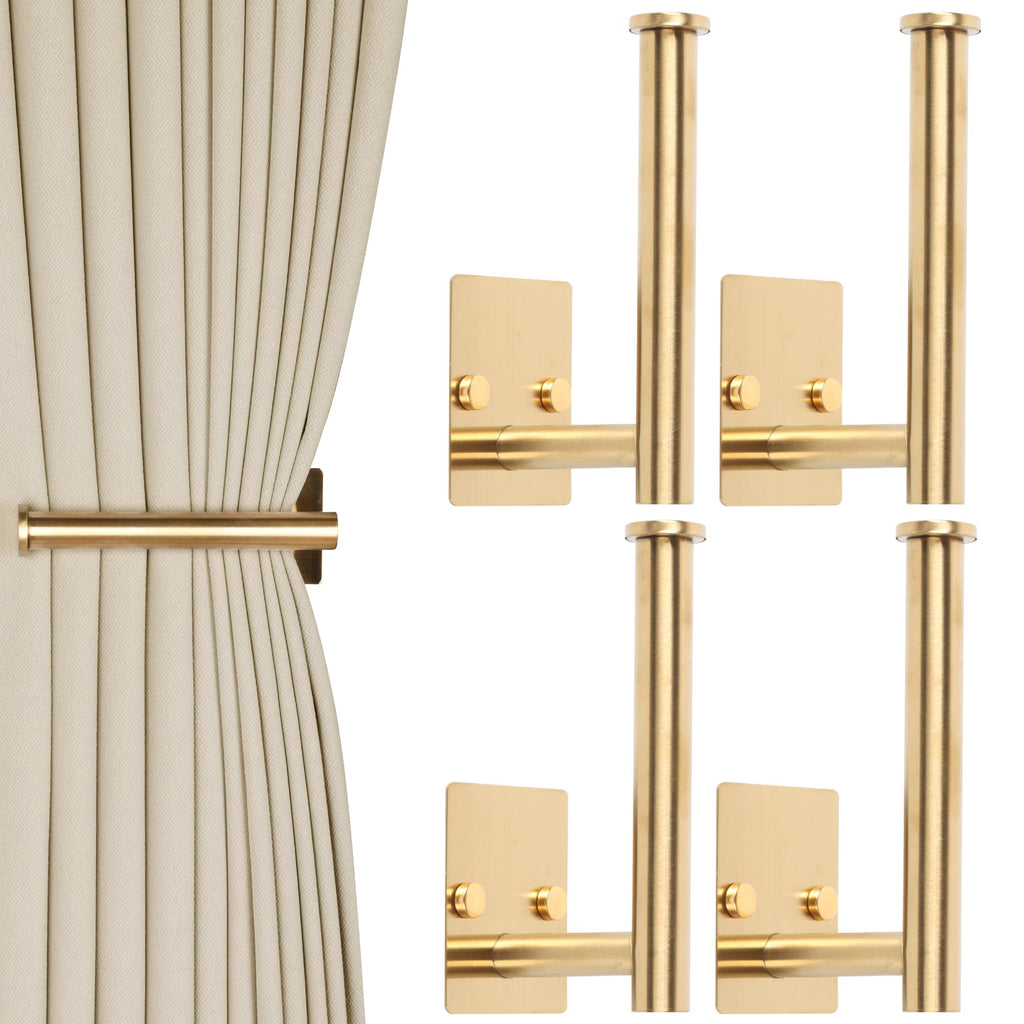 No Drill Curtain Holdbacks Adhesive Curtain Tiebacks, Gold - 4 Pack