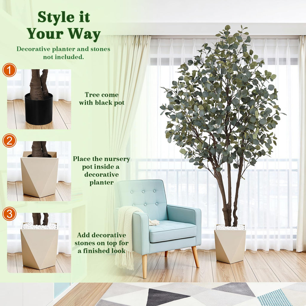Eucalyptus Tree 7FT, Large Faux Eucalyptus Tree for Indoor Decor