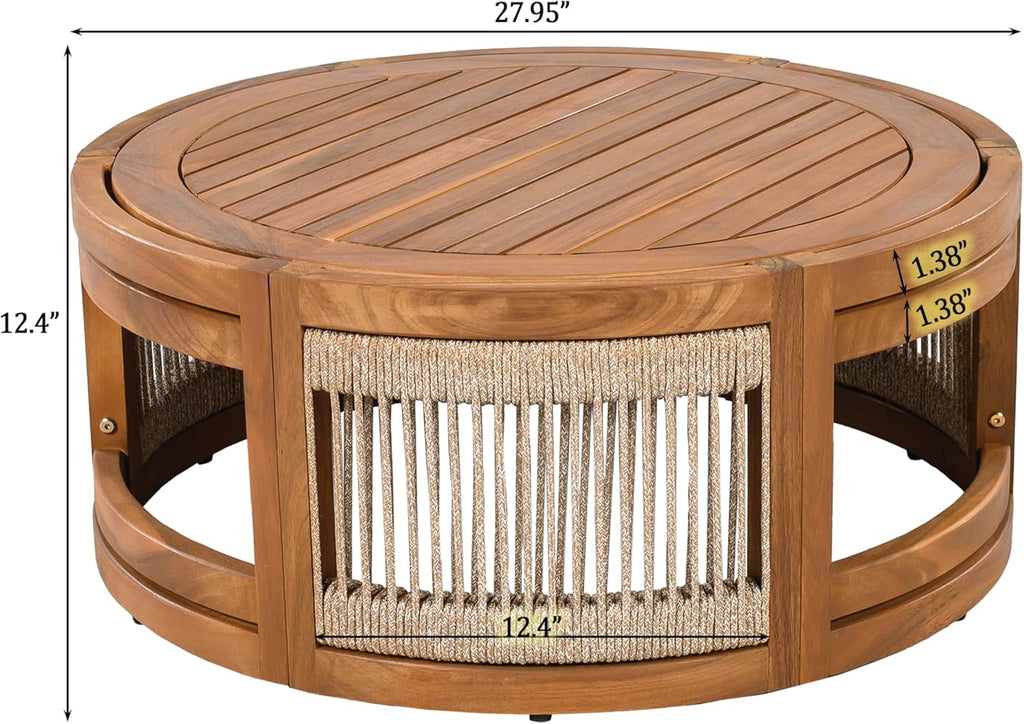 4-Piece Patio Conversation Set,All Weather Sectional Sofa Set w/ 2 Chairs, Loveseat & Table Premium, Acacia Wood