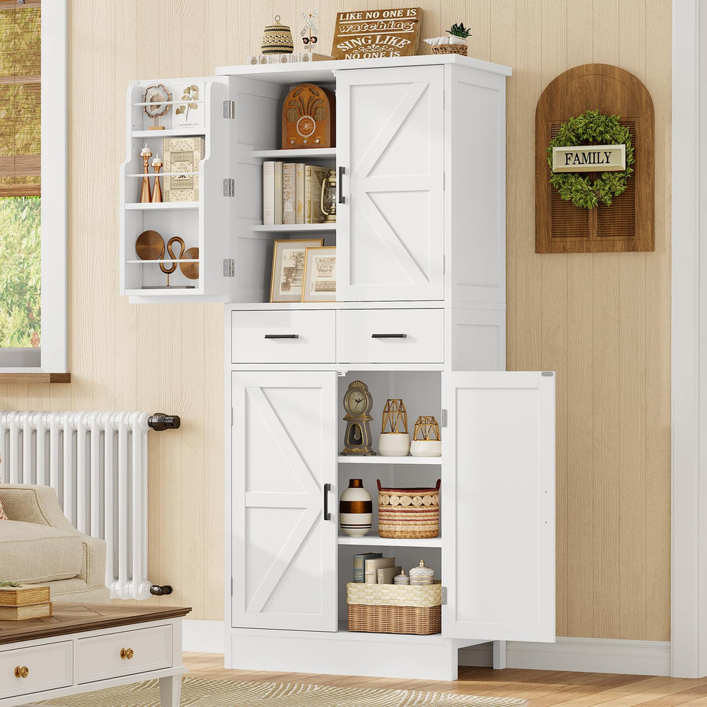 Farmhouse Pantry Cabinet, Tall Kitchen Storage Cabinet with Barn Doors