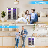 Wine and Beverage Refrigerator, 24 Inch Dual Zone Wine Cooler with Glass Door