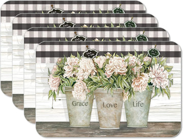 Vintage Farmhouse Reversible Easy Care Placemat 4 Pack - Set of 4