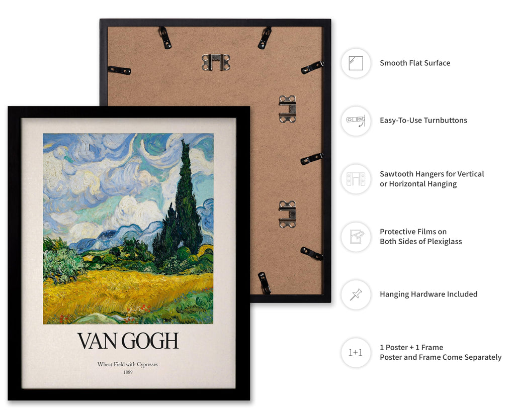 Vintage Van Gogh Poster - Retro Impressionist Print - Wheat Field With Cypresses, Trees, Sky, Landscape - Gift for