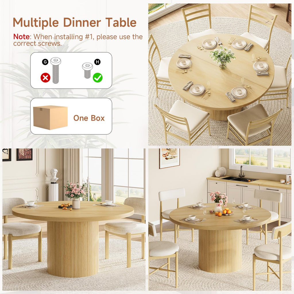 47" Round Dining Table, Circle Fluted Kitchen Table Only Oak