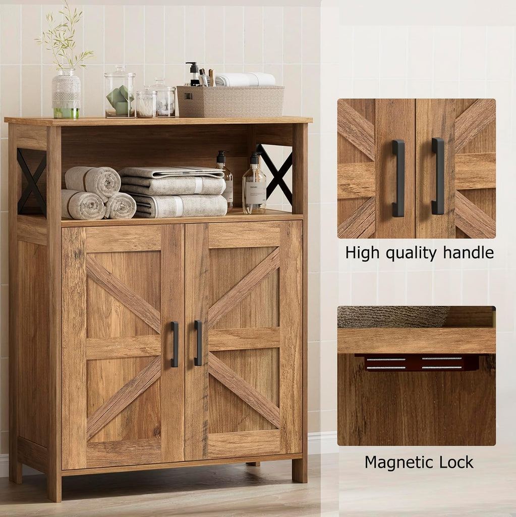 Farmhouse Bathroom Storage Cabinet with Doors, Small Floor Cabinet | Toilet Paper Cabinet with Adjustable Shelf