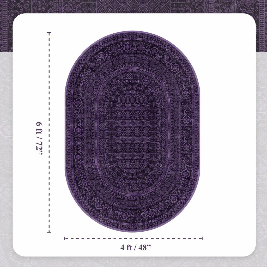 4x6 Oval Rug - Washable Ultra-Thin Carpet Muted Purple