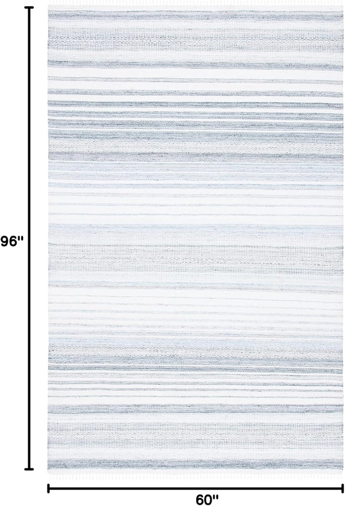 Kilim Collection Area Rug, Ivory & Light Blue, Handmade Stripe, Ideal for High Traffic Areas (KLM277M)