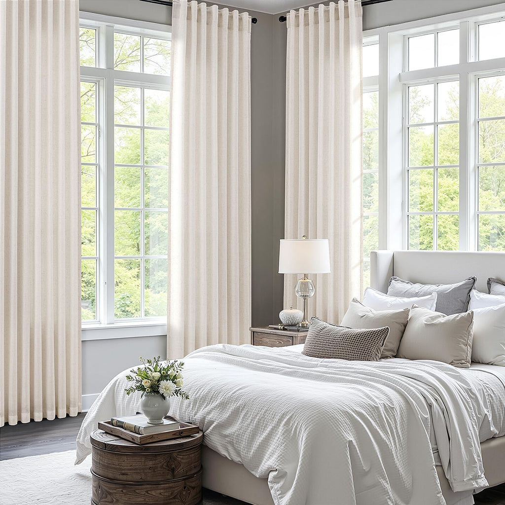 Extra Long Linen Curtains 116 Inch Ivory 2 Panels