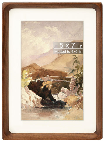 5x7 Picture Frame with Mat for 4x6, Natural Walnut Wood Handcrafted Rounded Corner with Real Glass, Vertical or
