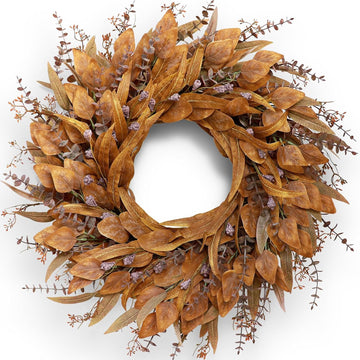 26" Artificial Fall Eucalyptus Wreath with Seeds for Front Door(Orange)