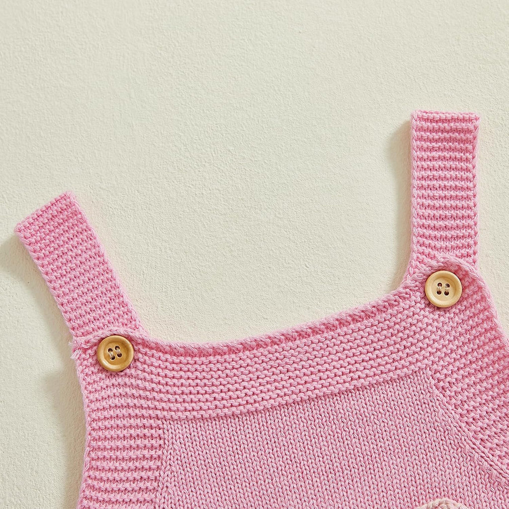 Newborn Baby Girl Clothes Bow Embroidery Romper Sleeveless Knit Romper Jumpsuit Sweater Bodysuit One-Piece Outfit