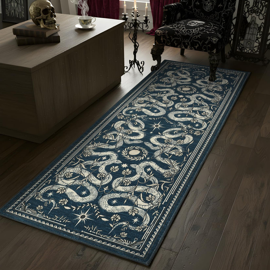 Snake Gothic Washable 2x6 Kitchen Runner Rug Dark Whimsical Moody Witchy Unique Soft Long Rugs Hallway Bedroom Indoor