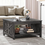 Coffee Tables Farmhouse Coffee Table with Storage Rustic Wood Cocktail Table,Square Coffee Table for Living Meeting