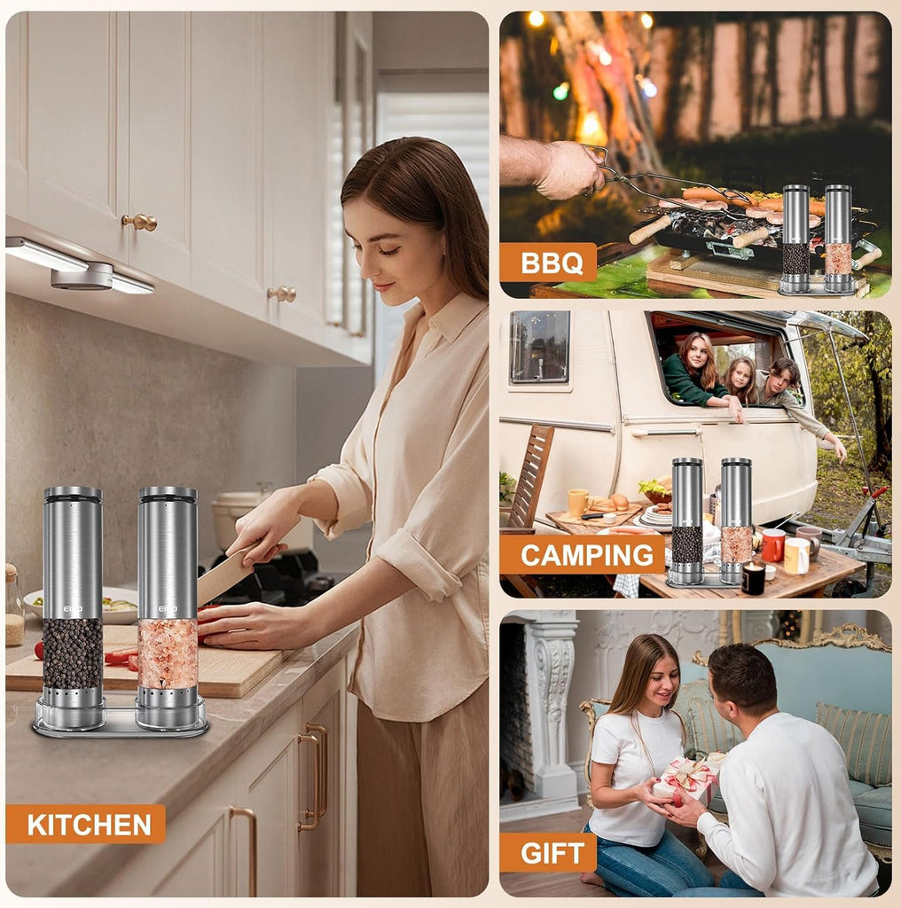 Electric Salt and Pepper Grinder Set Rechargeable, Automatic Salt and Pepper Shakers Mills External Adjustable - Set of 2