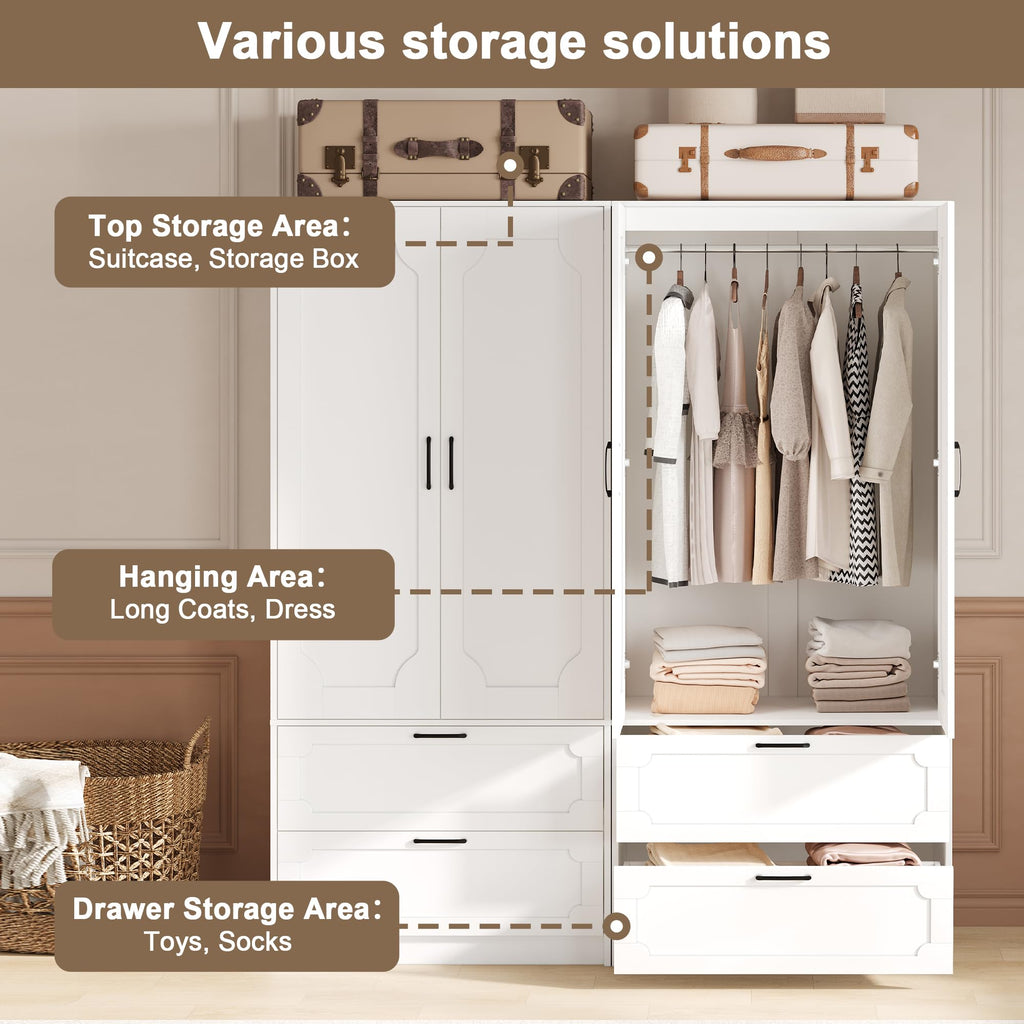 71''H Armoire Wardrobe Closet with 2 Doors and 2 Drawers