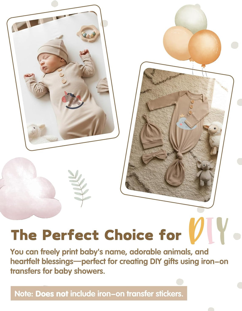 Newborn Knotted Gown, Soft Breathable Baby Sleep Gown with Hat & Headband