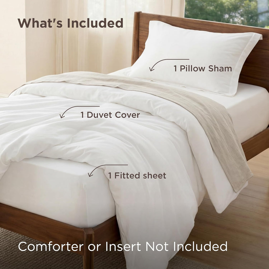 Prewashed Duvet Cover Queen, Cotton-Like Soft Bedding Set, White