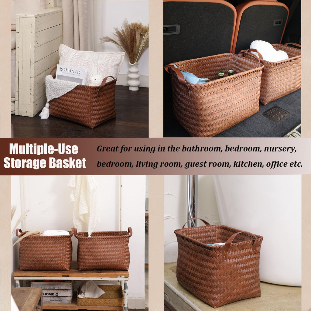 Handwoven Wicker Storage Baskets, Pack of 4, Brown