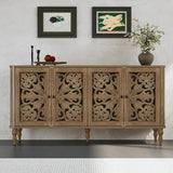 63" Retro Arc Carved Sideboard Buffet Cabinet, 4 Craft Doors Wooden Accent Credenza for Living Room, Dining Room