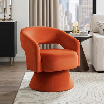 Swivel Accent Chair, Modern Velvet Round Barrel Chair, Orange