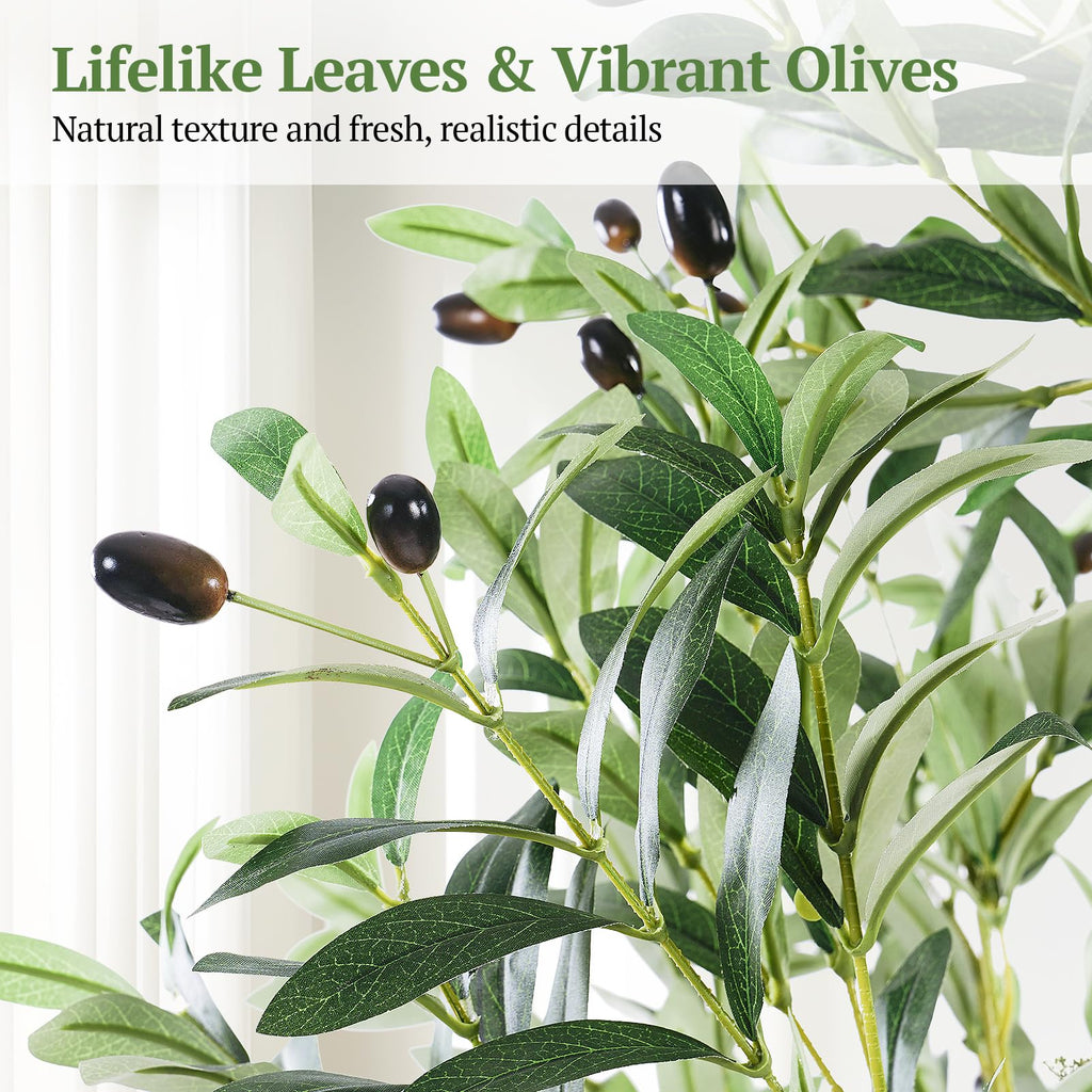 Large Olive Trees Artificial Indoor 7FT, Upgraded Faux Olive Tree with Realistic Leaves and Fruits, Heavy Base