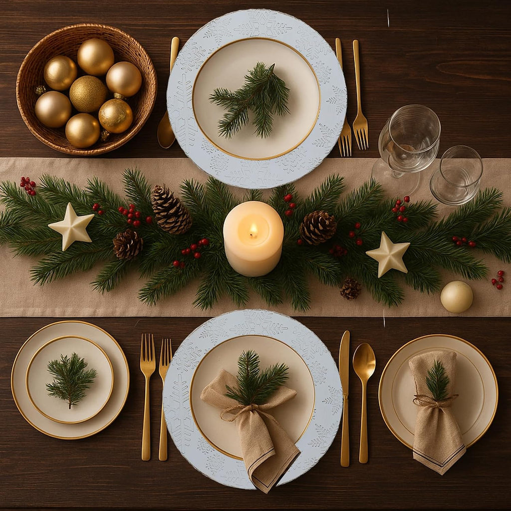 Christmas Snowflakes White Charger Plates, 13 Inch Set of 6 Chargers for Dinner Plates, Parties, Holiday Table