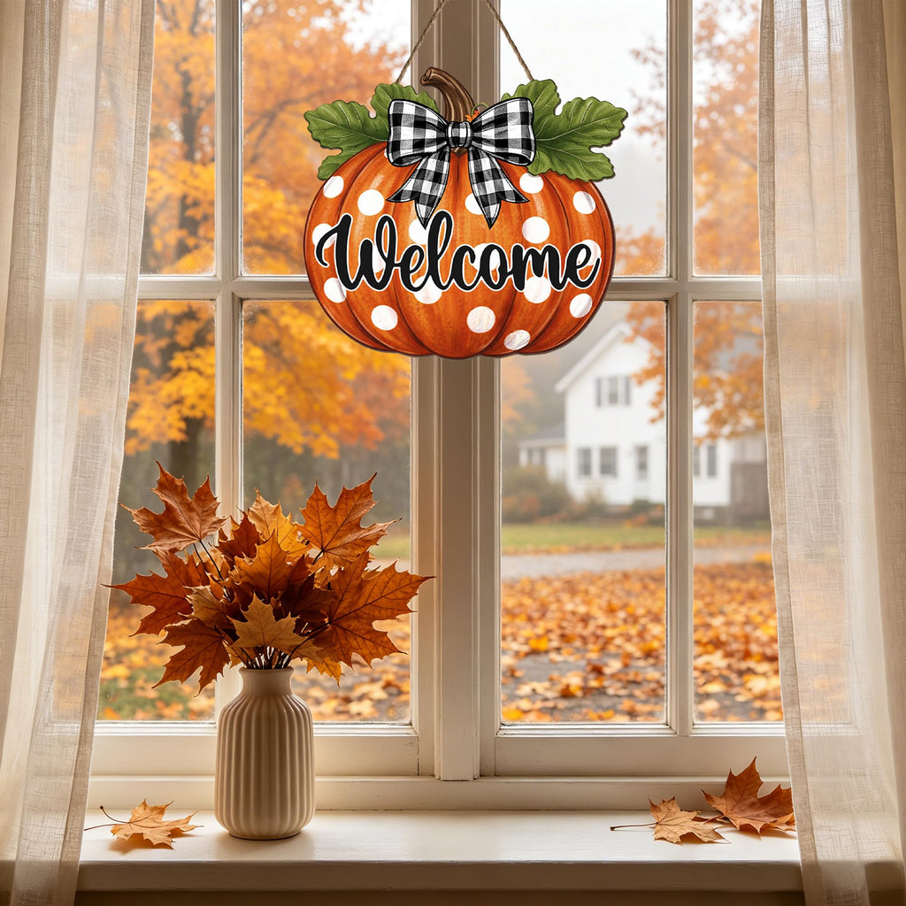 Fall Pumpkin Front Door Sign Rustic Pumpkin Thanksgiving Welcome Door Decorations Wood Sign Autumn Harvest Wreath