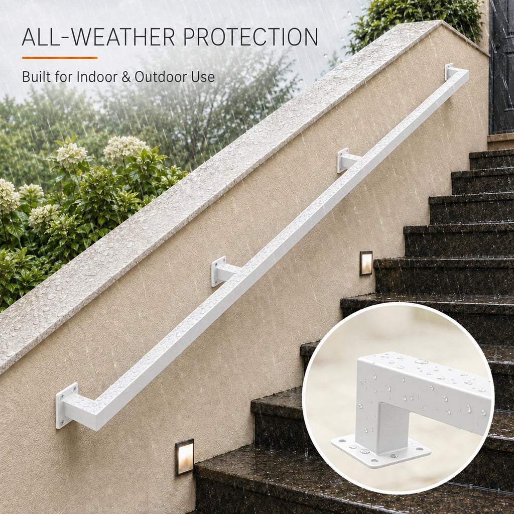 8FT Handrails for Stairs Indoor Outdoor, Step Railing Wall Mounted with Matte Black Finish, Industrial Pipe Hand