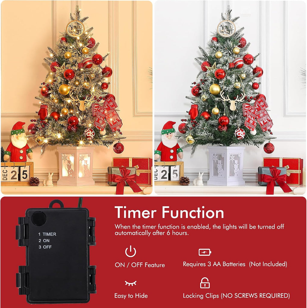 2Set 3FT Prelit Christmas Tree, Artificial Tree with Lighting Base