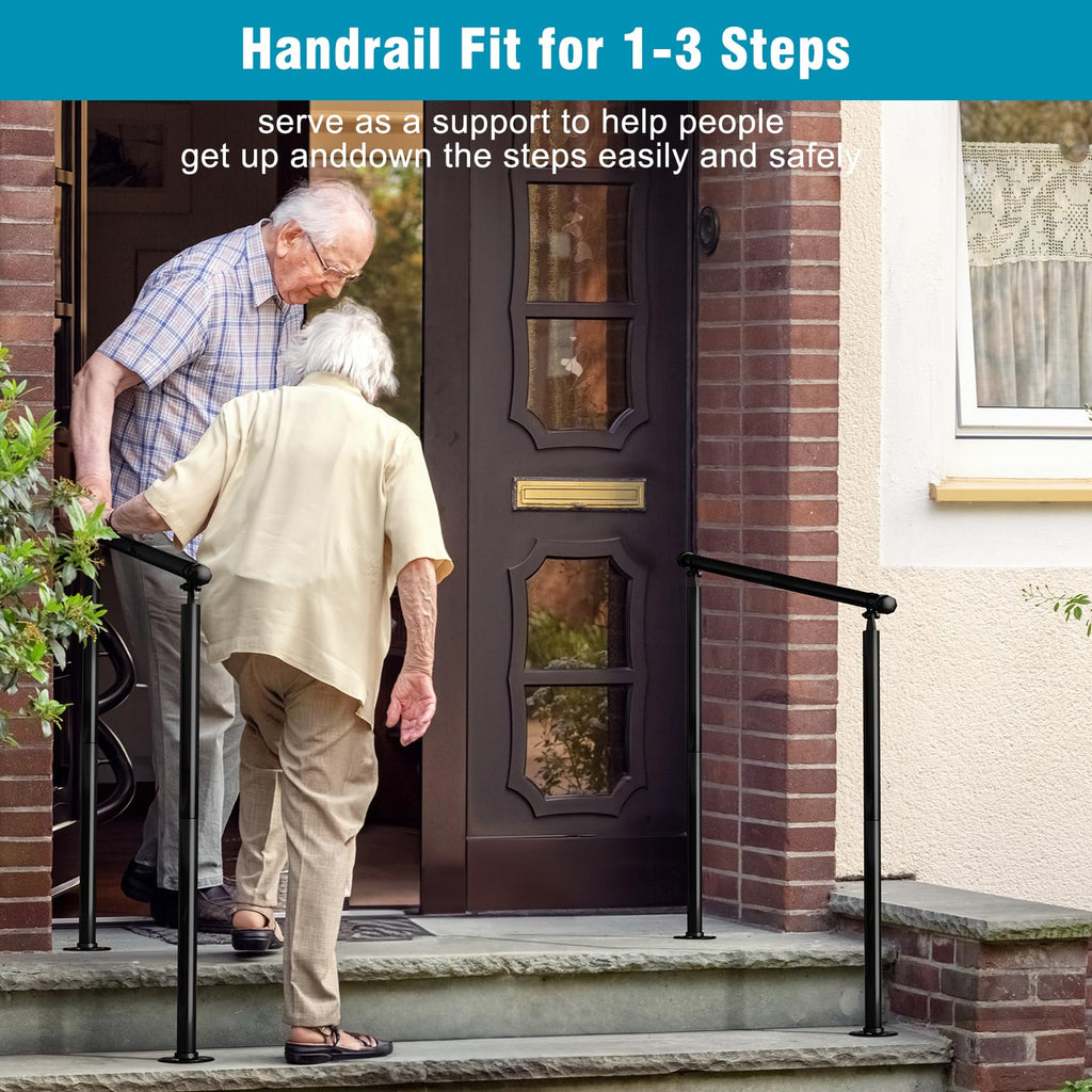 Hand Rails for Outdoor Steps, 2 Pack Adjustable Handrail Railing Kit for Indoor Stairs (2-3 Steps), Easy One-Step