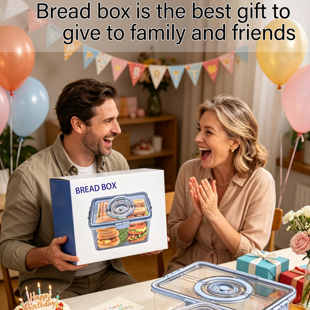 Bread Box - Large with Lid and Handle,Time Recording,Camping Travel Grey