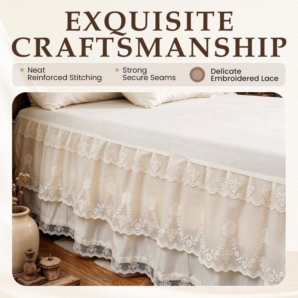 Double Layer Ruffled Lace Bed Skirt for Full Size Bed - 17 Inch Drop, Dust Ruffle Bedskirts, Wrinkle & Fade Resistant