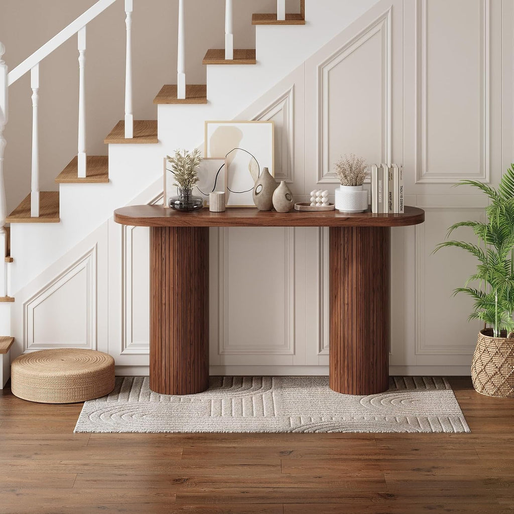 55 Inch Fluted Entryway Table, Wood Console Table, Couch Tables Behind Sofa, Farmhouse Style, Modern Sofa Stand for