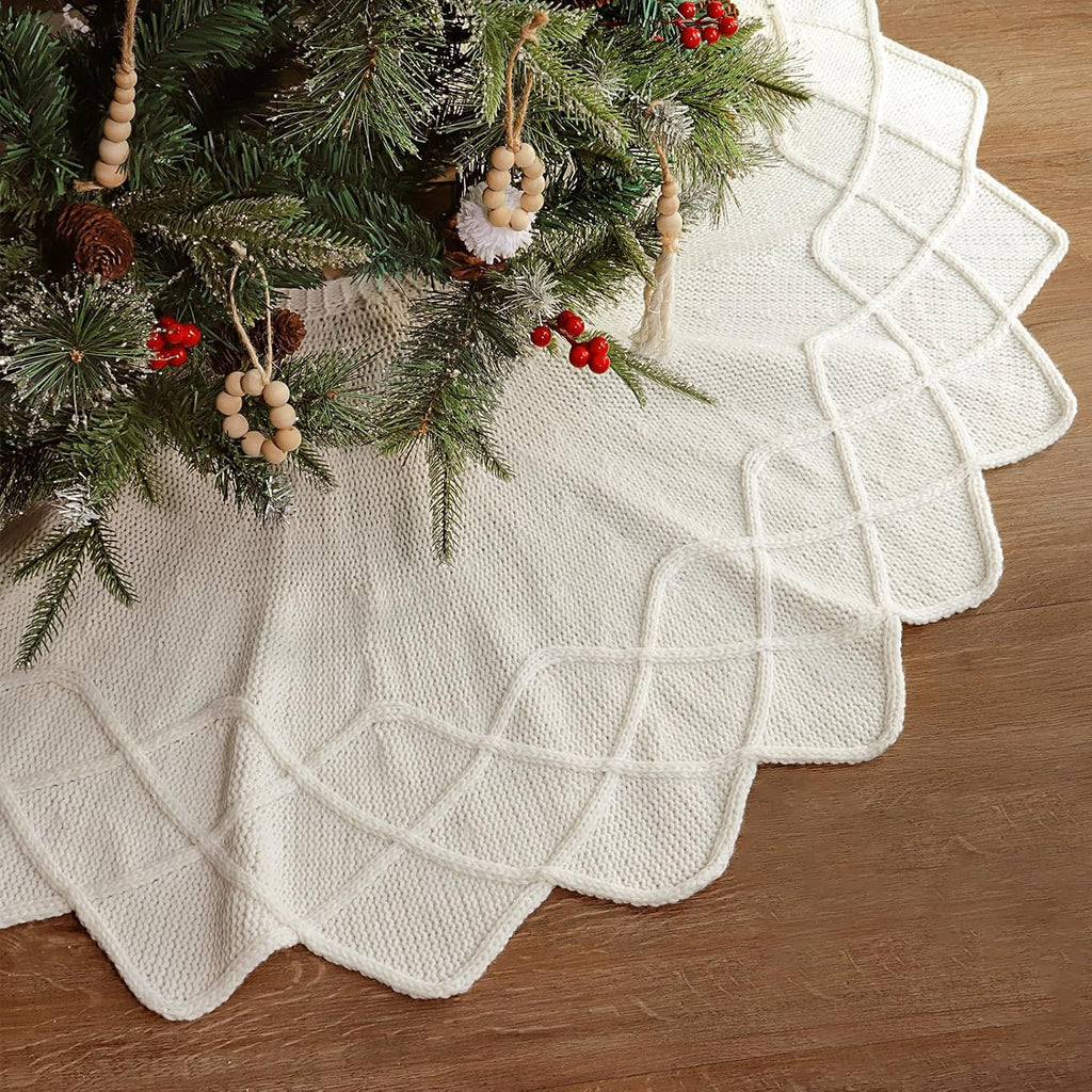 Knit Christmas Tree Skirts, Neutral Tree Skirt, Cozy Christmas Decorations