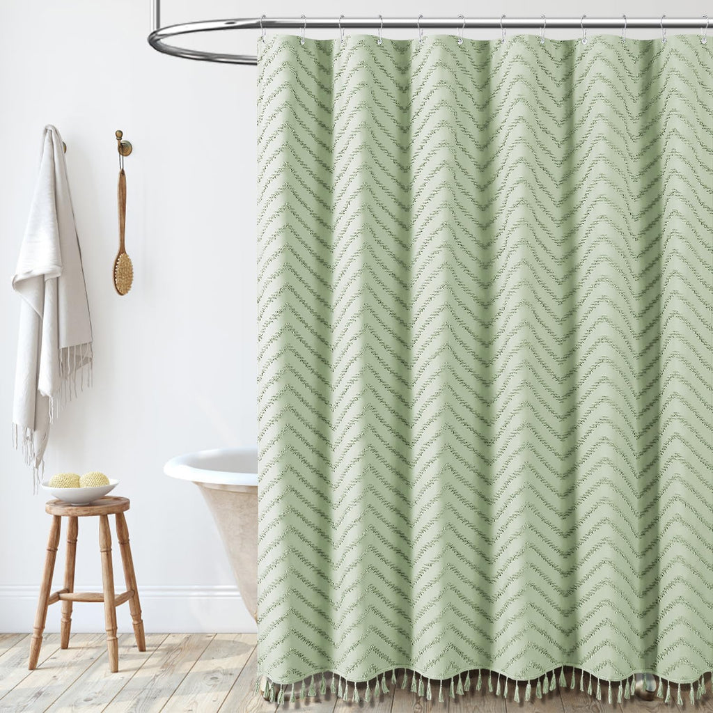 Boho Farmhouse Tufted Chevron 72"x66" Sage Green